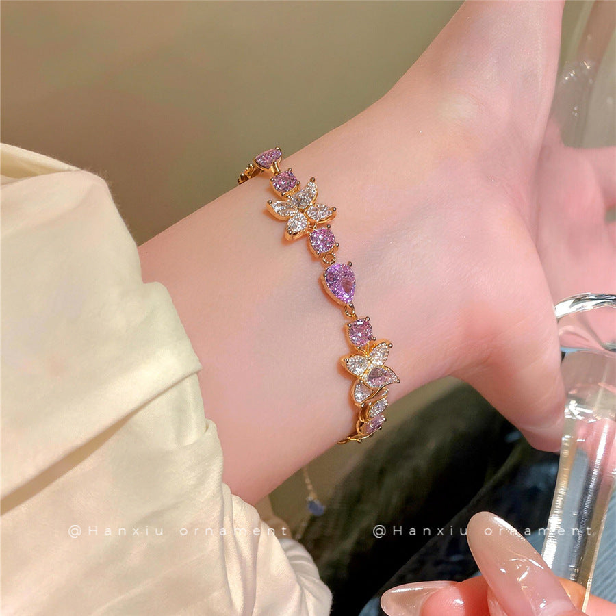 18K Gold-Plated Zircon Flower Teardrop Bracelet - view 3