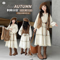 Girls' Faux Fur Vest & Fringe Dress Set - French Retro