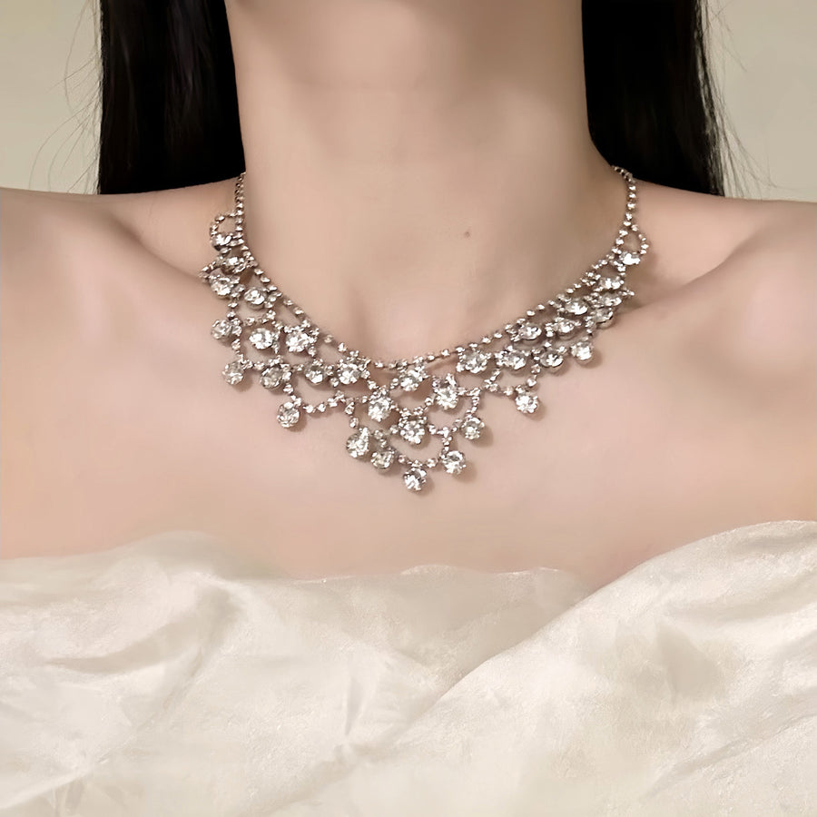 French Rhinestone Openwork Round Pendant Necklace - view 6