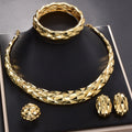 Bestseller EU/US Import 18K Gold Connect Plain Band Necklace Earrings Set Ring Bracelet Set India Women Banquet Jewelry Set