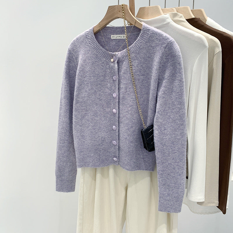 Women's Fall-Winter Designer Minimal Knit Wool Crew Neck Sweater + Cardigan + Top 202 - Green