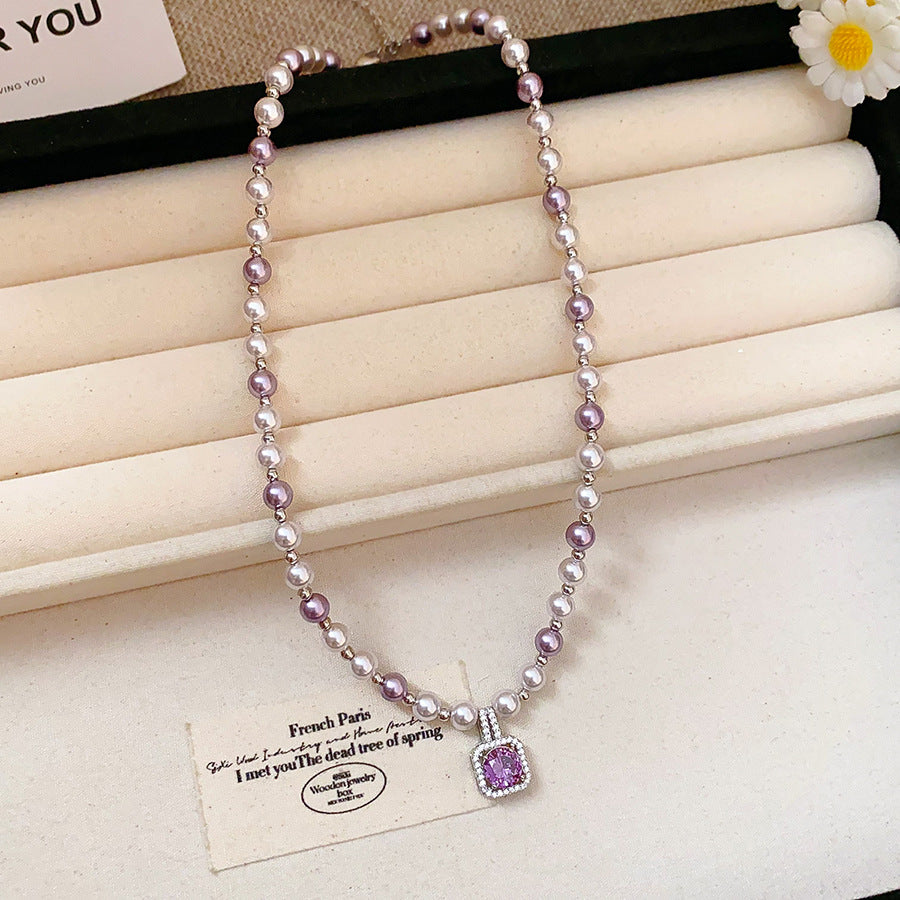 French Pearl Square Zircon Jewelry Set - view 7