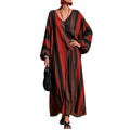Fall Long Sleeve V-Neck Striped Printed Wide Leg Pants + Top 2-Piece Set