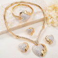 Luxury Full Diamond Heart Earrings Necklace Bracelet Set Ring Set EU/US Import Fashionable Elegant Rhinestone Wedding Jewelry