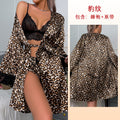 菲韵新款亚马逊热卖丝绸感女士睡袍性感拼接居家服浴袍睡衣389