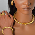 Dubai New Overseas 18K Chinese Style Plain Band Rhinestone Necklace Bracelet Set Earrings Ring Middle East Trendy Accessory Set