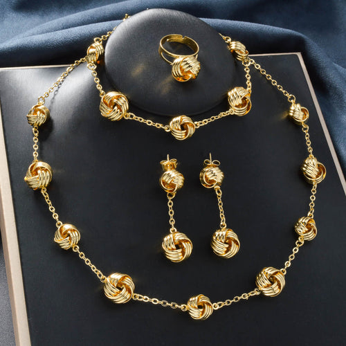 Middle East Dubai Accessory Vietnam Bride Wedding Jewelry Set Necklace Bracelet Set Earrings Ring Bead Gem 4-Piece Set