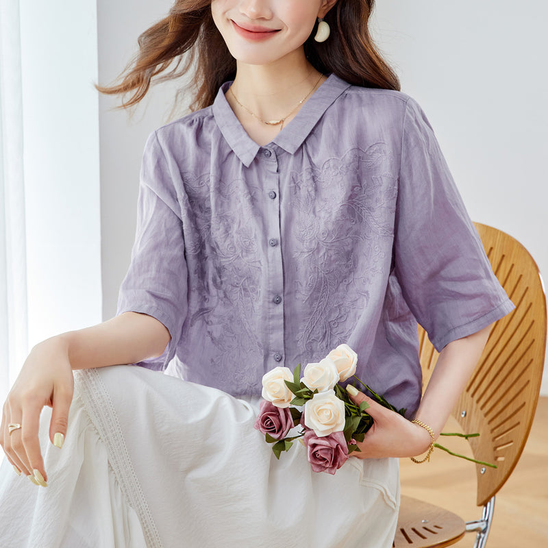 Summer New Chinese Elegant Embroidered Short Sleeve Shirt