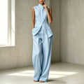 Fashion Elegant Sleeveless Drapey Shirt + Pants Set