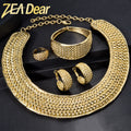 Overseas Middle East Fashionable Statement Accessory Dubai Gold Copper Gold Plated 18k Gold Necklace Bracelet Set Earrings Ring Set