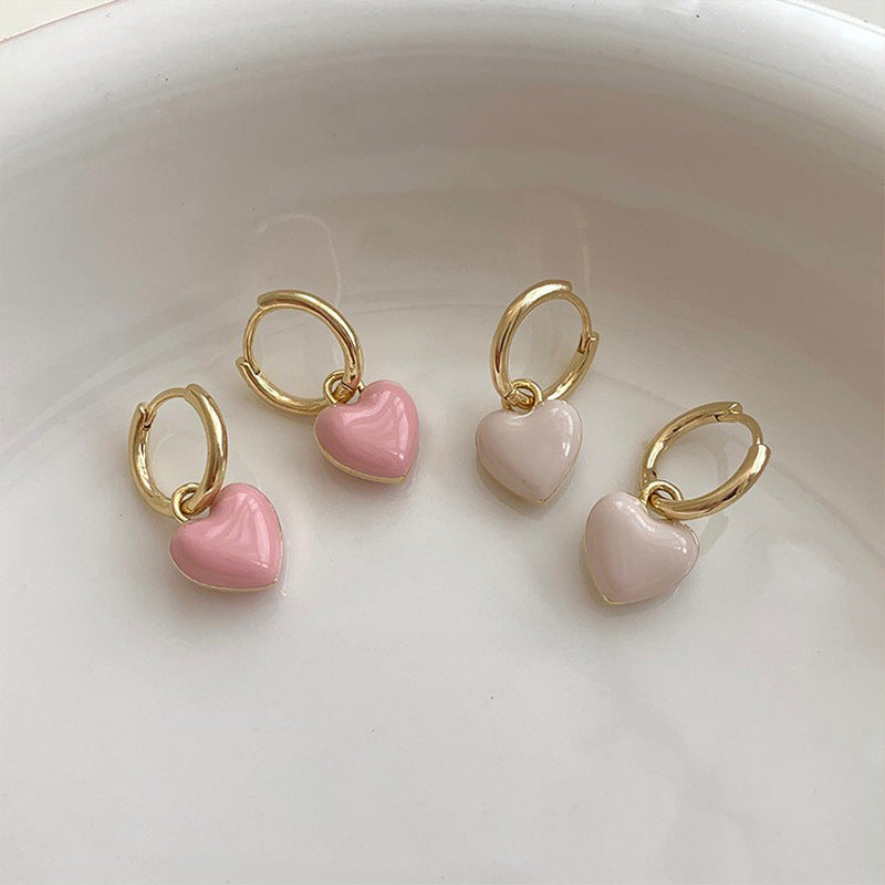 Pink Enamel Heart Huggie Hoop Earrings - view 4