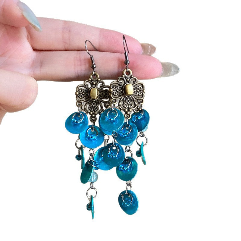 Bohemian Shell Bead Tassel Earrings - view 5