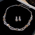 Imperial Breeze Simple Rhinestone Geometric Cutout Stud Earring Necklace Set Fashionable Clavicle Chain Light Luxury Premium Necklace Women