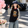 Girls' Striped Bear Print Base Layer and Jeans Set