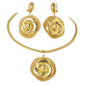 Overseas Dubai Gold 18K Personality Petal Lace Trim Niche Design Pendant Necklace Earrings Set 2-Piece Set Women