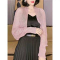 Women's Summer Korean Fashion Knit Long Sleeve Hollow-Out Sun-Protection Lightweight - Coffee Hollow Out Shawl