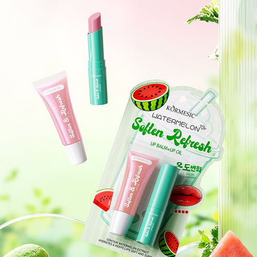 跨境KORMESIC水果温变润唇膏两件套Lipstick闪耀唇油外贸现货批发