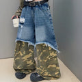 Girls' Faux Layered Camo Tee Wide-Leg Pants Street Set