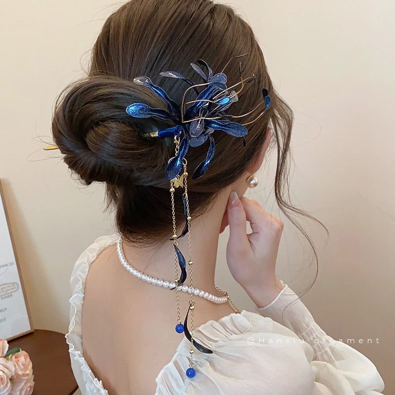 Red Spider Lily Tassel Hair Stick - view 3