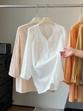 Summer Elegant Slimming 3/4 Sleeve V-Neck Beaded Heavy Shirt