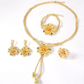 Overseas Dubai Bestseller 18K Gold Necklace Earrings Set Ring Bracelet Set India Women Banquet Flower Jewelry Set