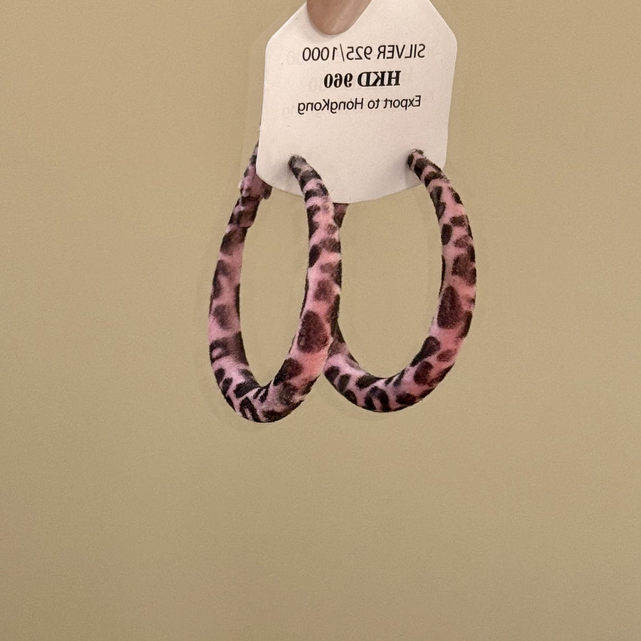 Vintage Leopard Print Velvet Pendant Hoop Earrings - view 7