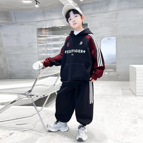 Boys' Contrast Hooded Sports 2-Piece Set