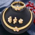 Middle East Edition New Trendy Crescent Chain Comb Knot Pendant Necklace Bracelet Set Earrings Ring Women 18K Elegant Bead Gem Set
