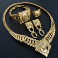 Overseas Copper Alloy Rhinestone Dubai Necklace Earrings Set Bangle Ring 4-Piece Set Accessory Set Bride Wedding Jewelry
