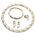 Western ins Statement Twist Color Block Bangle Necklace Earrings Set Ring 18k Gold Plated Bride Jewelry Set Gown