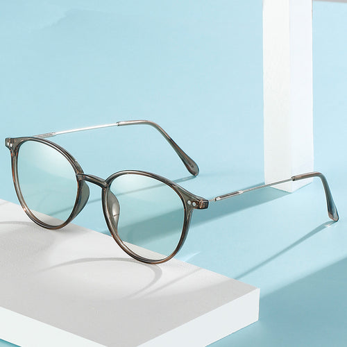 RedNote Style of Photochromic Glasses Women Retro Cold Tea Anti-Blue Plano Bare Face Street Snap Frame Glasses