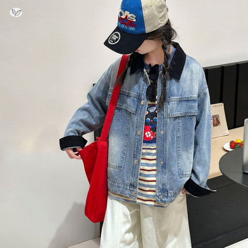 Girls' Lapel Denim Jacket