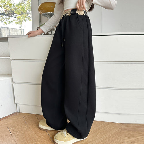Girls' Contrast Waist Curved-Leg Wide-Leg Sweatpants