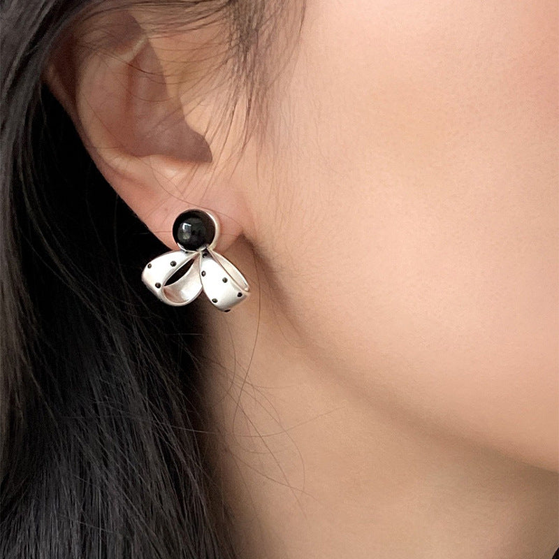 Minimalist Polka Dot Bow Stud Earrings - view 2