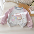 Girls' Cartoon Applique Contrast Hoodie