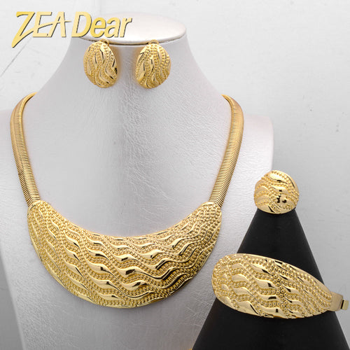 India Light Luxury Premium ins Breeze Copper Gold Plated Scent Bubble Pendant Statement Necklace Bracelet Set Earrings Ring Jewelry