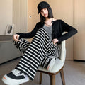 Summer Korean Casual High Waist Striped Loose Straight Leg Wide Leg Pants + Pants