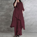 Korean Sporty Plus Size Linen Cotton Short Sleeve Crew Neck Top 2-Piece Set