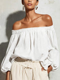 Casual Linen Cotton Lantern Sleeve Off-Shoulder Lantern Shirt