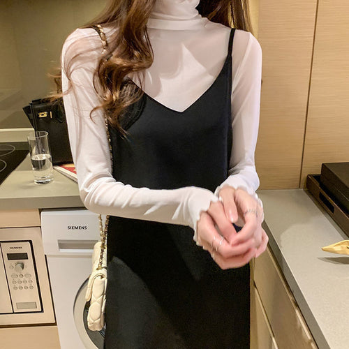 Women's High Neck Mesh Sheer Layering Top