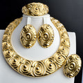Dubai Statement Gold Trim Auspicious Cloud Texture Chinese Style Ancient Craft Round Necklace Bracelet Set Earrings Ring Light Luxury Bead Gem