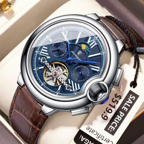 POEDAGAR Mechanical Watch Multifunction Waterproof Tourbillon Fashionable Luxury Trendy Mens Watch Export Bestseller Wrist