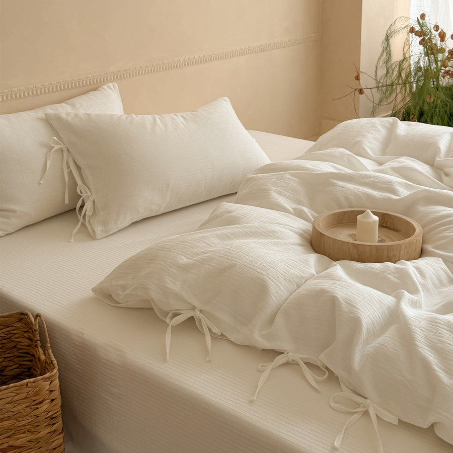 Undyed White Windowpane Cotton Jacquard 4-Piece Bedding Set - view 4