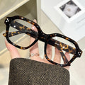 Big Frame Stud Square Plano 2025 New Anti-Blue Fashionable Frame Women Tortoise Shell Slender Glasses Frame