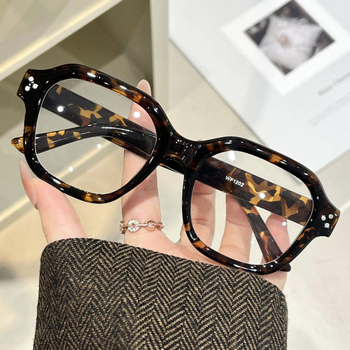 Big Frame Stud Square Plano 2025 New Anti-Blue Fashionable Frame Women Tortoise Shell Slender Glasses Frame