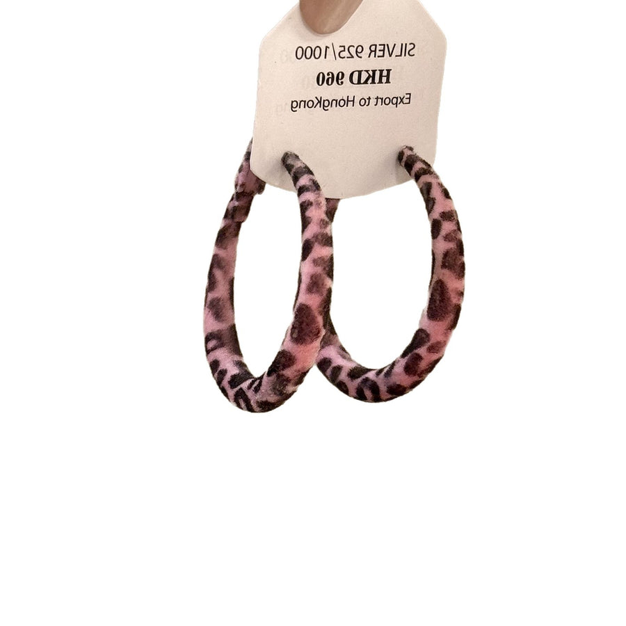 Vintage Leopard Print Velvet Pendant Hoop Earrings - view 5