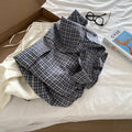 Fall Office Korean Lapel Collar Plaid Textured Loose Cardigan + Shirt