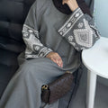 Ethnic Geometric Embroidered Long Sleeve Dress, Fashion Robe