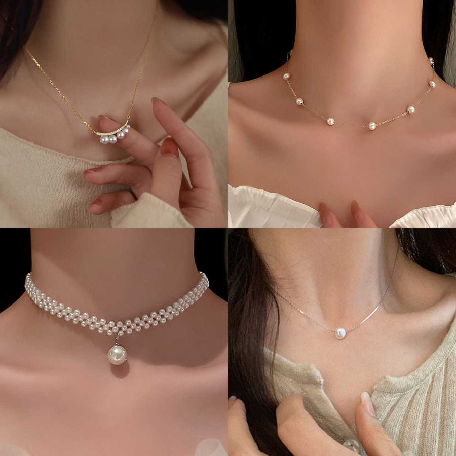 French Heart Pearl Necklace with Silver Accents - view 2