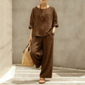 Women's Linen Cotton Long Sleeve Loose Shirt 2-Piece Set 2026 | Casual Shirt - Khaki